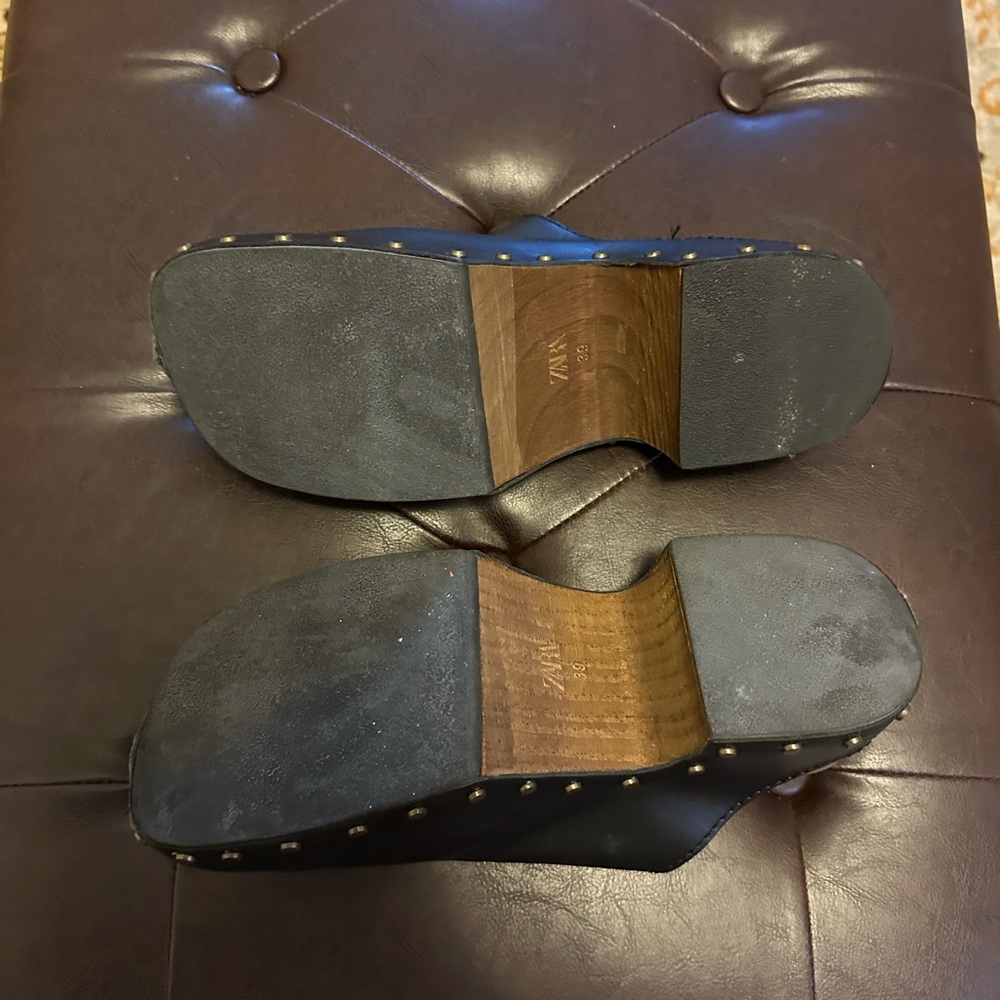 Zara Black Leather Mules with Studded Detail - Picture 3 of 5